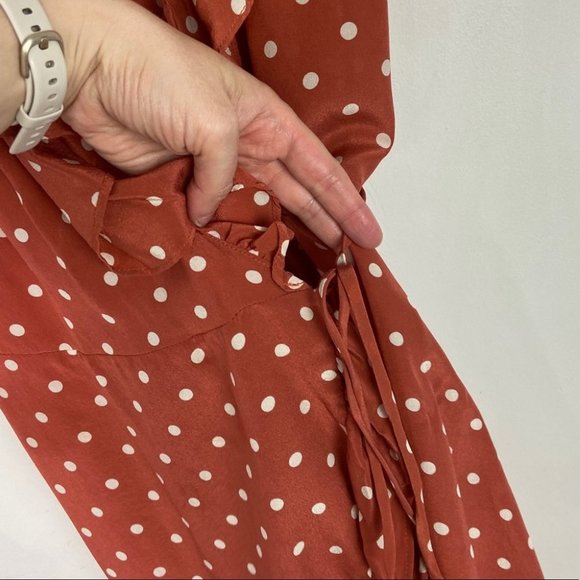 Realisation Par 100% Silk Brown Polka Dot Ruffle Wrap Dress Size XS Valentina - Picture 7 of 11
